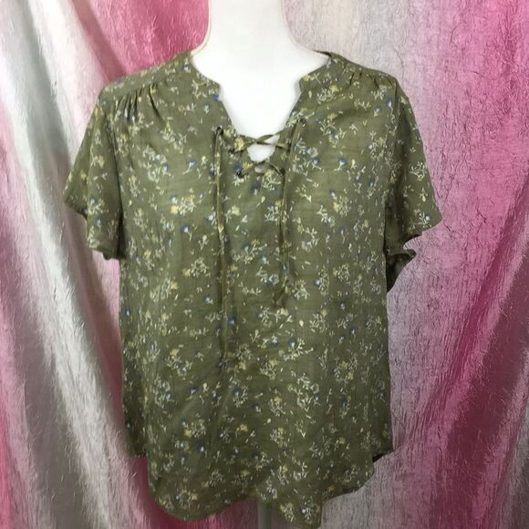 Floral Lightweight Lace Up Neck Blouse Sz PXXL - Picture 1 of 7